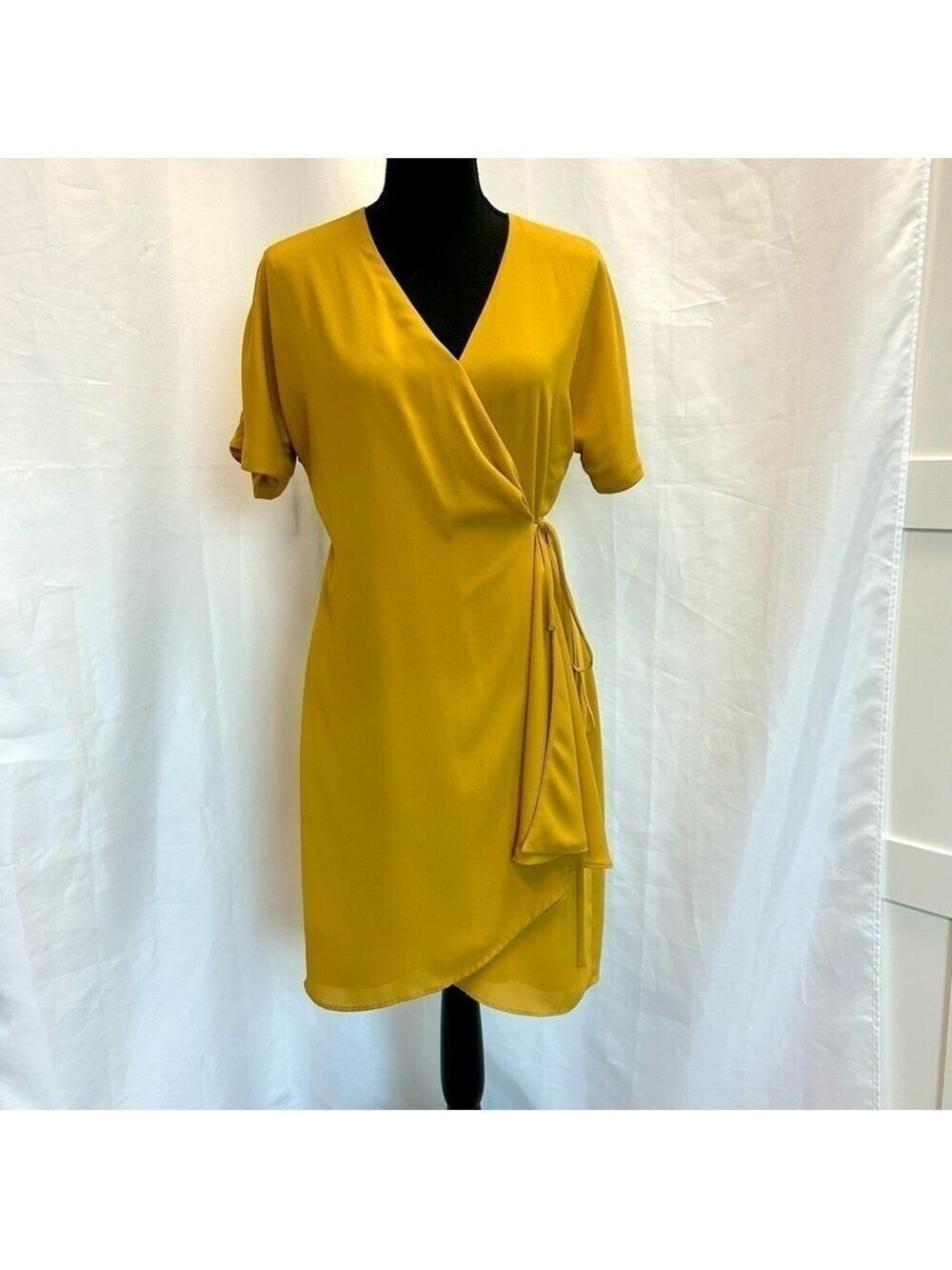 Aritzia Babaton Wallace Short Sleeve Wrap Dress Mustard Yellow S NWOT